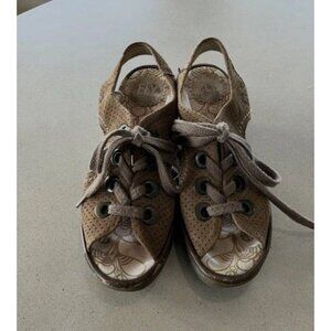 Fly London Leather Sandal Wedge High Heel Shoe Brown Beige Womens Size 38 7